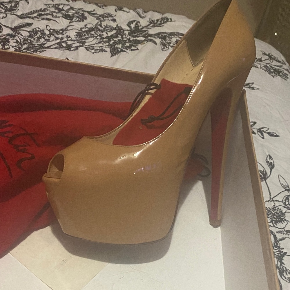 Christian Louboutin Nude Peep Toe Platform Heels